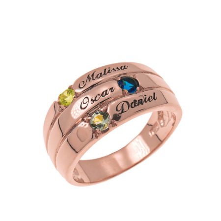 3 Stones Mother Ring in 18K Rose Gold Plating