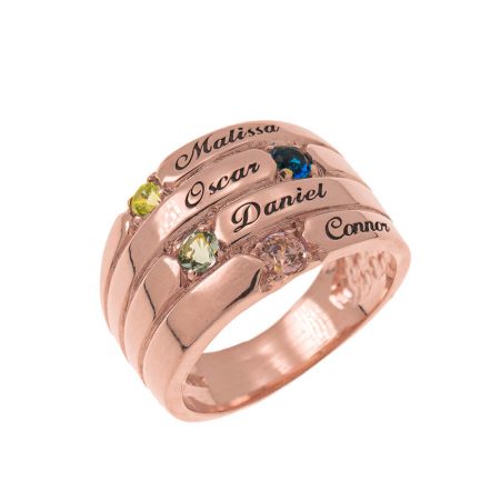 4 Stones Mother Ring in 18K Rose Gold Plating