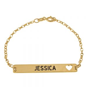 Bar Name and Cut Out Heart Bracelet gold