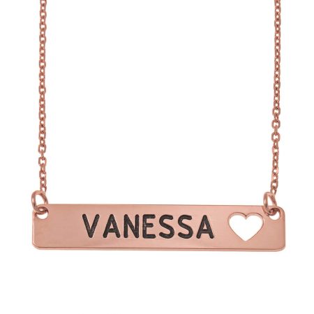 Bar Necklace with Heart in 18K Rose Gold Plating