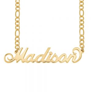 Carrie Name Necklace with Figaro Chain gold
