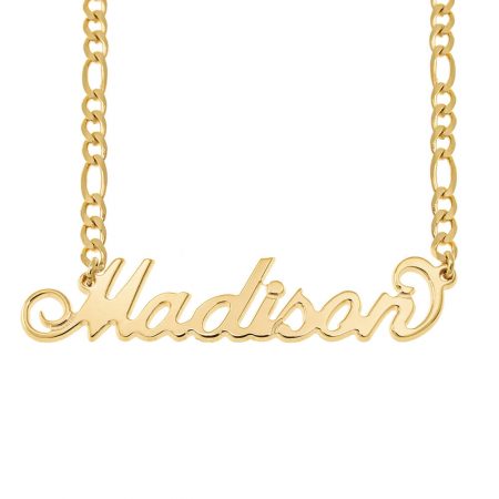 Personalized Carrie Name Necklace with Figaro Chain in 18K Gold Plating