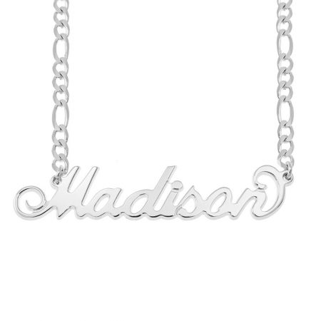 Personalized Carrie Name Necklace with Figaro Chain in 925 Sterling Silver