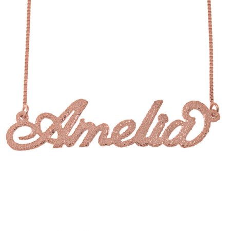 Carrie Sparkling Name Necklace with Box Chain in 18K Rose Gold Plating