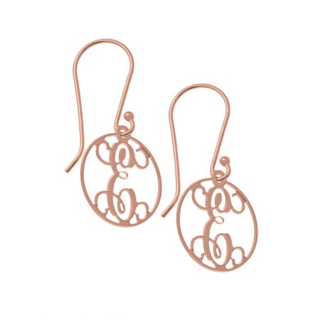 Circle Dangle Monogrammed Earrings in 18K Rose Gold Plating