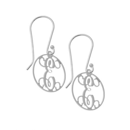 Circle Dangle Monogrammed Earrings in 925 Sterling Silver
