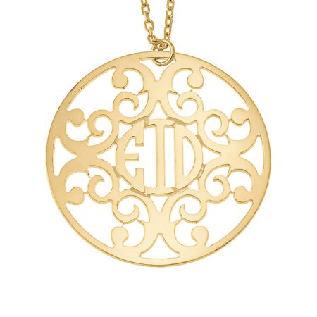 Circle Decorated Monogram Necklace in 18K Gold Plating