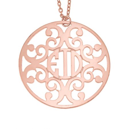 Circle Decorated Monogram Necklace in 18K Rose Gold Plating