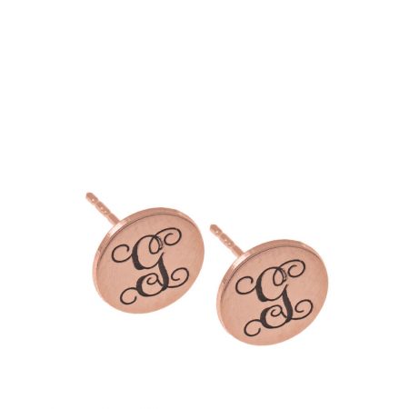 Circle Monogram Stud Earrings in 18K Rose Gold Plating