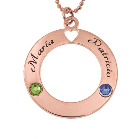 Circle of Love Necklace with Birthstones in 18K Rose Gold Plating