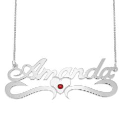 Middle Heart Name Necklace with Birthstone