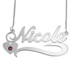 Name Necklace With Heart and Birthstone