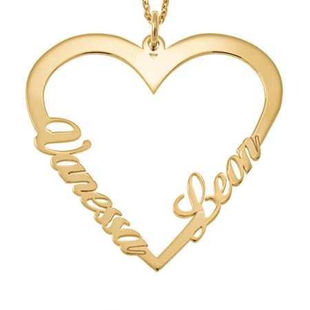 Couple Heart Name Necklace in 18K Gold Plating