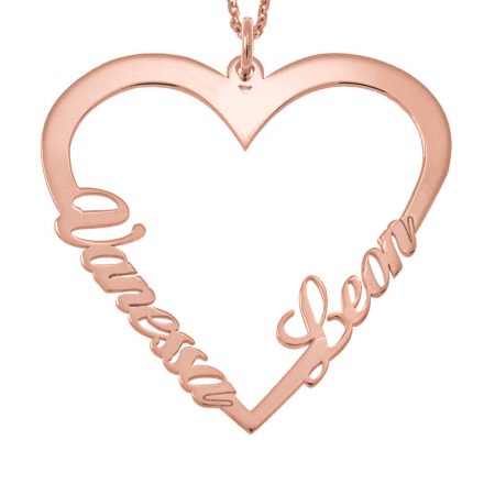 Couple Heart Name Necklace in 18K Rose Gold Plating