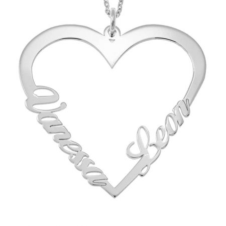 Couple Heart Name Necklace in 925 Sterling Silver