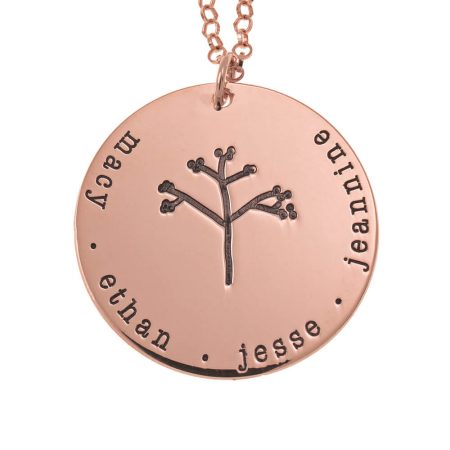 Personalized Disc Family Tree Necklace in 18K Rose Gold Plating