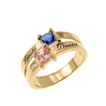 Double Birthstone Promise Ring in 18K Gold Plating
