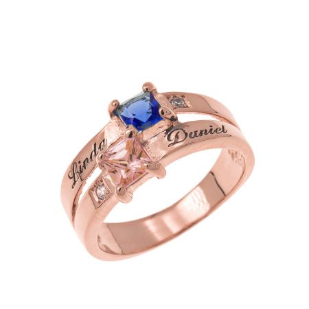 Double Birthstone Promise Ring in 18K Rose Gold Plating