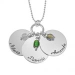 Mother's Three Disc and Birthstone Necklace