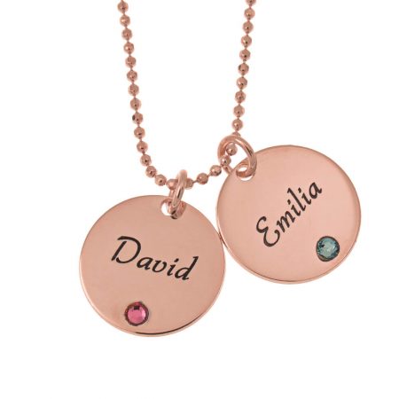 Mother's Two Disc and Birthstone Necklace in 18K Rose Gold Plating