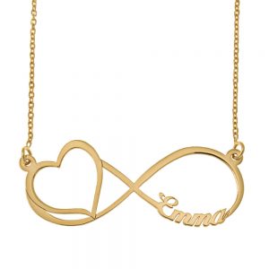 Engraved Infinity Name Necklace with Cut Out Heart gold