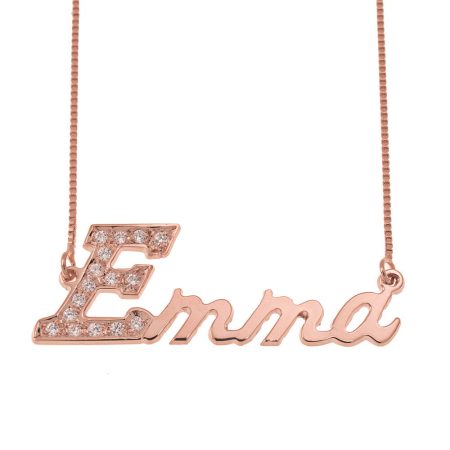Personalized Inlay First Letter Name Necklace in 18K Rose Gold Plating