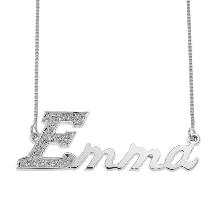 Personalized Inlay First Letter Name Necklace in 925 Sterling Silver