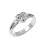 Gemstone Heart Promise Ring with Engraving