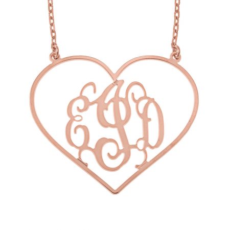 Personalized Heart Shape Monogram Necklace in 18K Rose Gold Plating