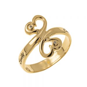 Heart to Heart Promise Ring with Birthstones gold 1