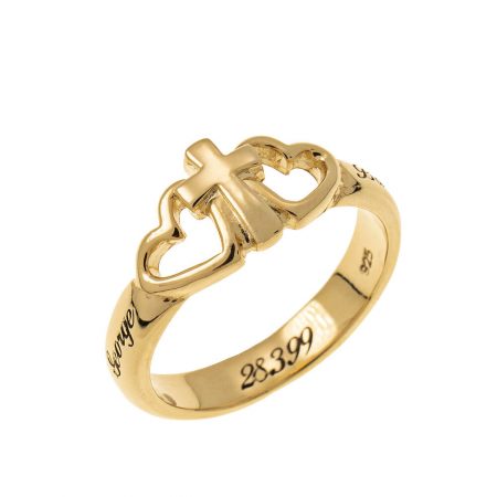 Hearts and Cross Promise Ring in 18K Gold Plating