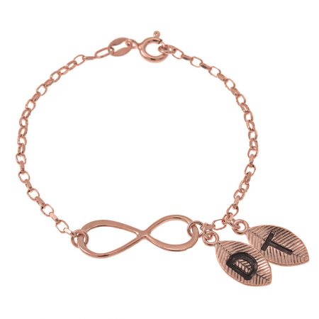 Infinity and Leaves Bracelet in 18K Rose Gold Plating