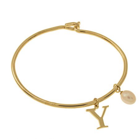 Initial Bangle with Pearl in 18K Gold Plating