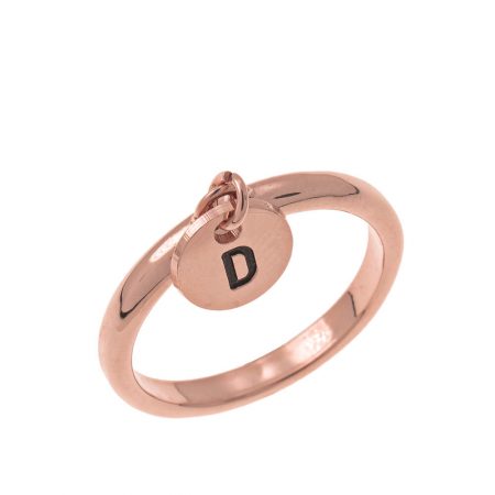 Initial Disc Charm Ring in 18K Rose Gold Plating