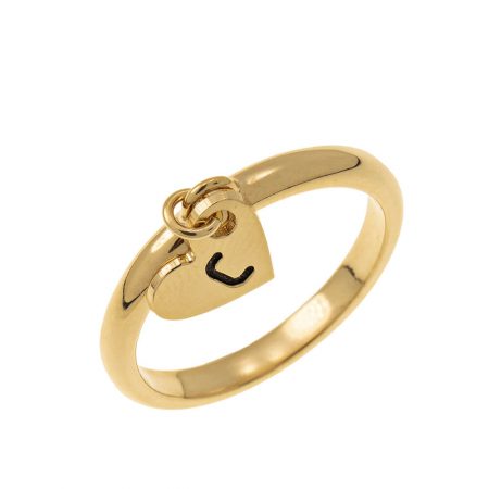 Initial Heart Charm Ring in 18K Gold Plating