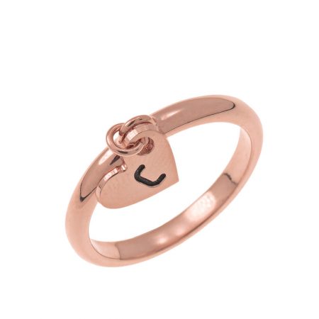 Initial Heart Charm Ring in 18K Rose Gold Plating