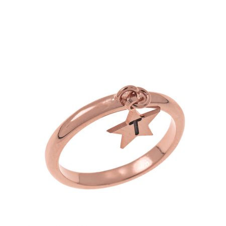 Initial Star Charm Ring in 18K Rose Gold Plating