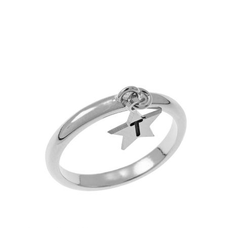 Initial Star Charm Ring in 925 Sterling Silver