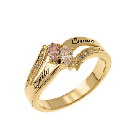 Inlay Couples Birthstones Ring in 18K Gold Plating
