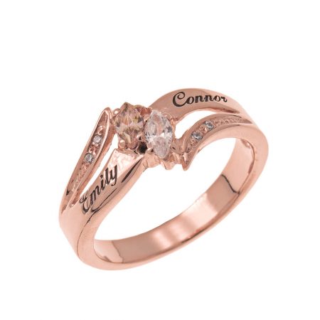 Inlay Couples Birthstones Ring in 18K Rose Gold Plating