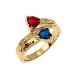 Inlay Double Heart Birthstone Promise Ring