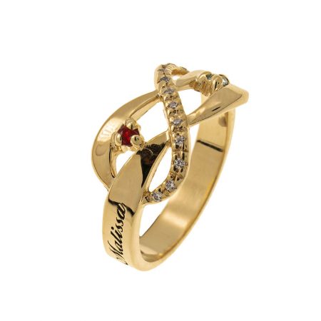 Inlay Infinity Ring with Birthstones-1 in 18K Gold Plating