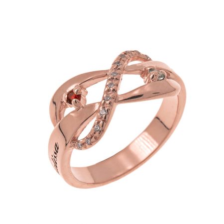 Inlay Infinity Ring with Birthstones in 18K Rose Gold Plating
