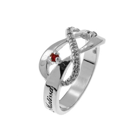 Inlay Infinity Ring with Birthstones-1 in 925 Sterling Silver
