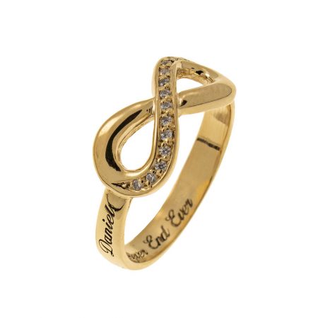 Inlay Infinity Ring with Engraving-1 in 18K Gold Plating