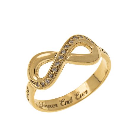Inlay Infinity Ring with Engraving in 18K Gold Plating
