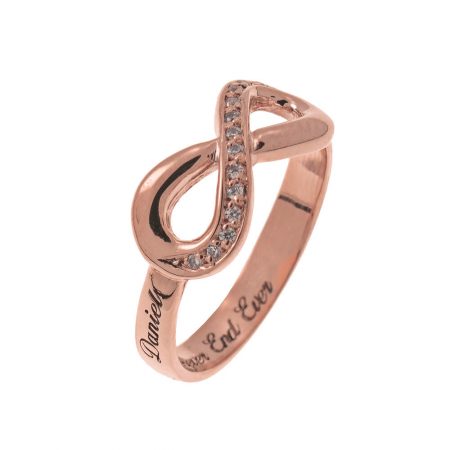 Inlay Infinity Ring with Engraving-1 in 18K Rose Gold Plating