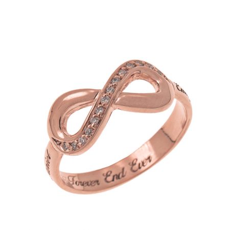 Inlay Infinity Ring with Engraving in 18K Rose Gold Plating