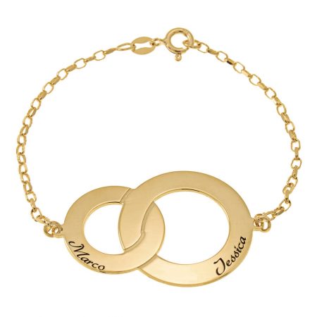 Interlocking Circles Bracelet with Names in 18K Gold Plating