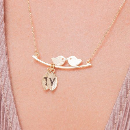 Love Birds Necklace With Leaves-2